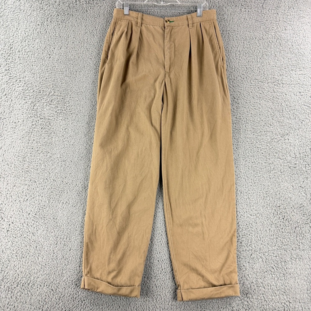 Vintage Tommy Hilfiger Chino Pants Mens 32x30 Tan Khaki Pleated Cuffed Cotton